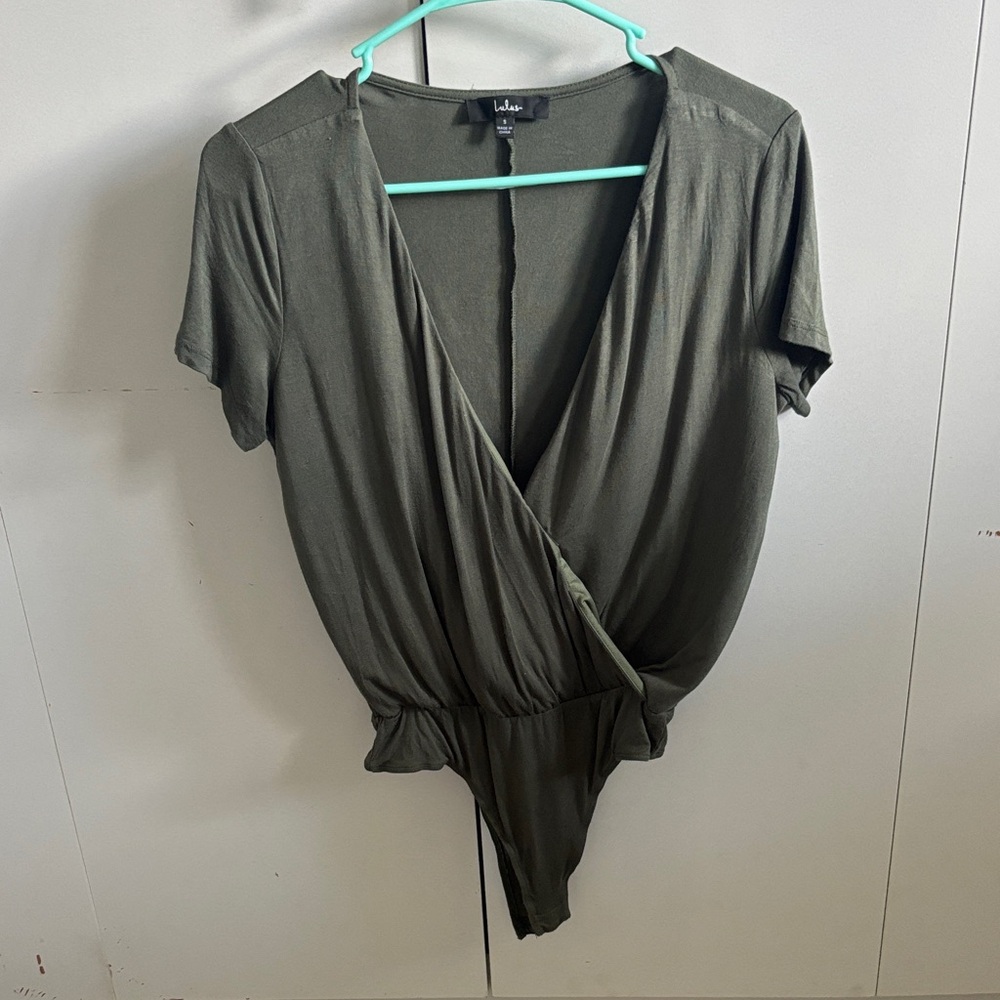 NWOT Lulu's Olive Green Deep V Bodysuit